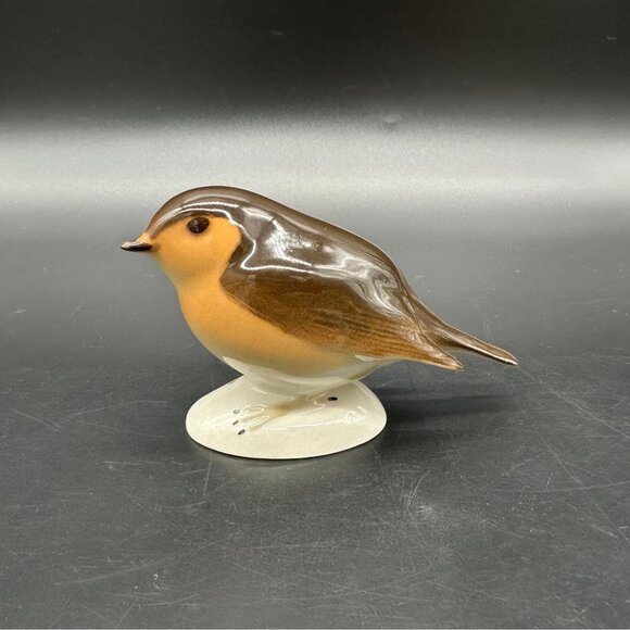 Vintage Lomonosov Robin Figurine USSR Tan Orange Brown Porcelain Bird Decor - Picture 2 of 10